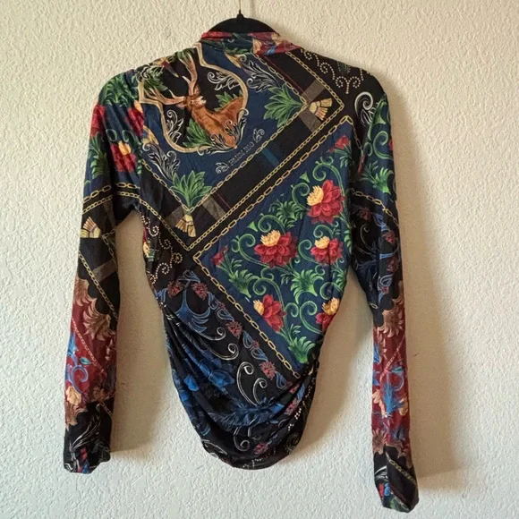 FARM Rio Black Multi-Color Floral Print Long-Sleeve Mock Neck Top - Picture 9 of 9